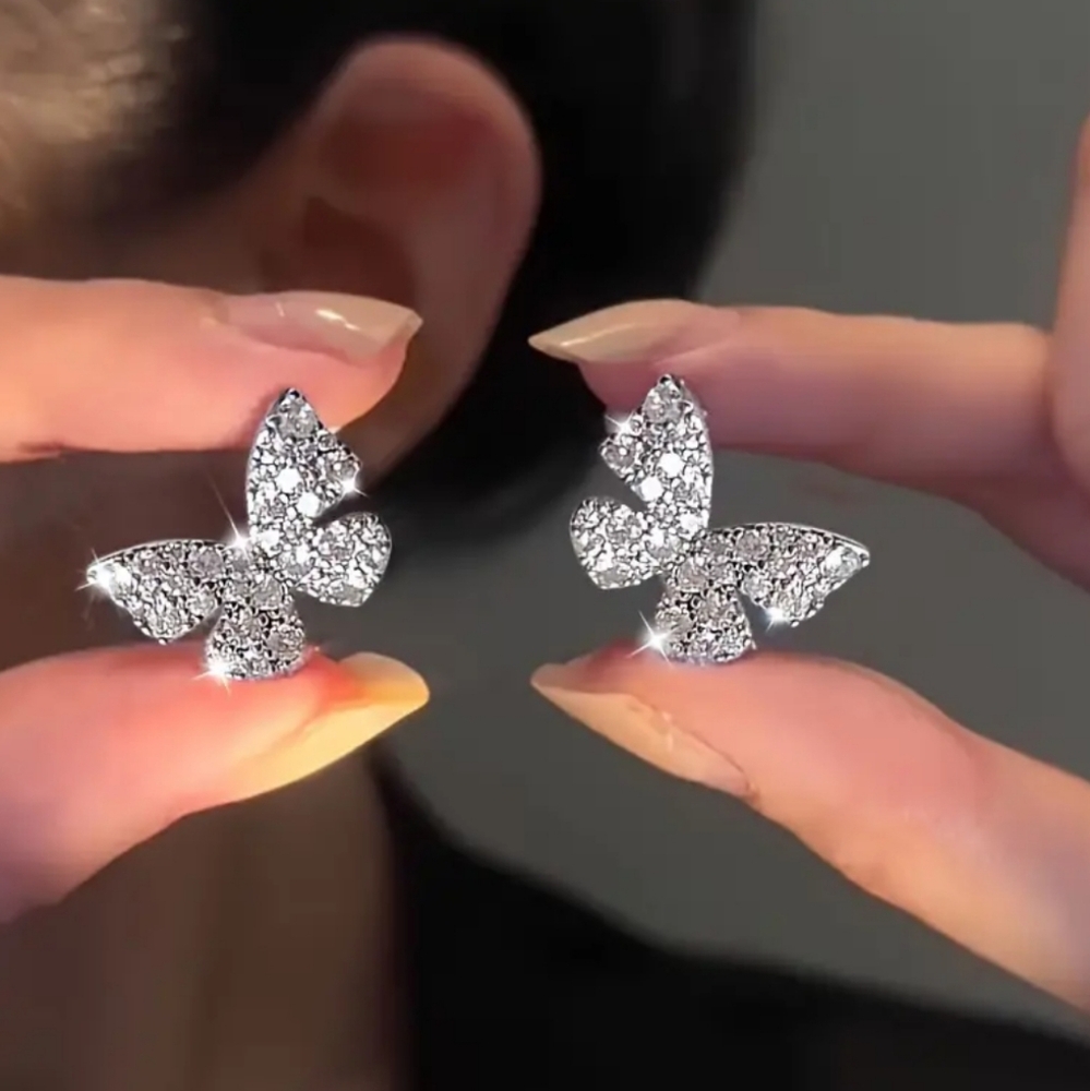 Sparkling Rhinestone Butterfly Earrings - Picture 2 of 6